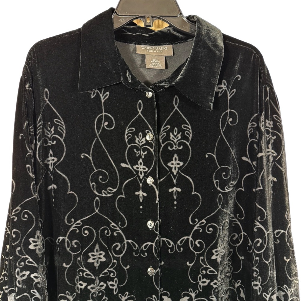 Working Classics Designs & Co. Silk Blend Velvet Burn Out Blouse Top 22/24 Black - Picture 2 of 7